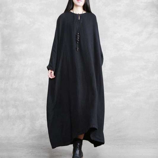 French O Neck Pockets Spring Quilting Clothes Outfits Black Long Dresses - SooLinen