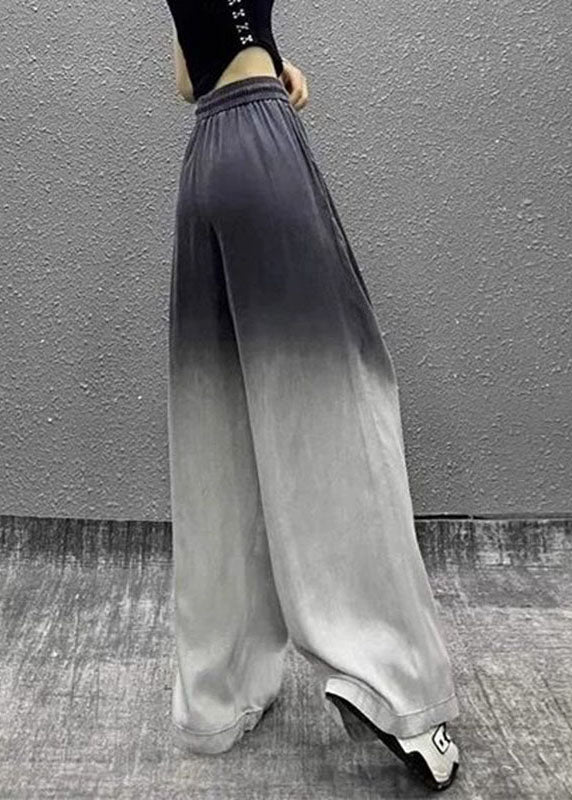 Gradient Color Black Drawstring Pockets Patchwork Wide Leg Jeans Fall