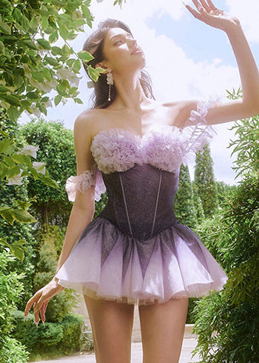 Gradient Color Purple Backless Vest And Pleated Skirt Two Pieces Set Summer