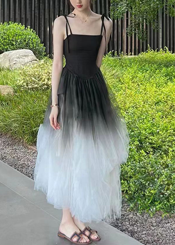 Gradient Color Wrinkled Strap Dress 2025 New Original Design