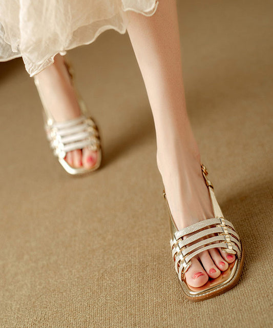 Green Sandals Chunky Cowhide Leather Chic Splicing Peep Toe
