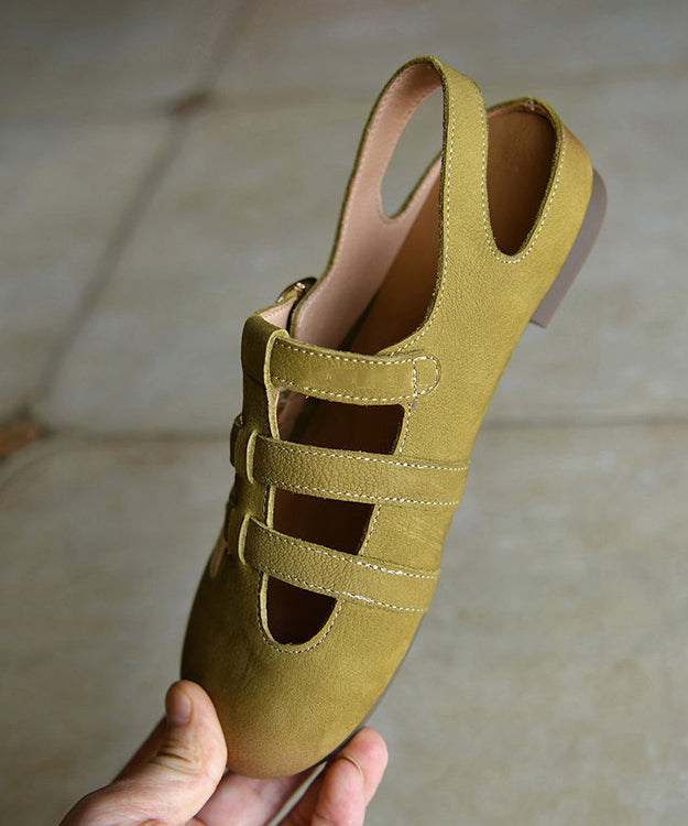 Green Sandals Cowhide Leather Casual Hollow Out Sandals