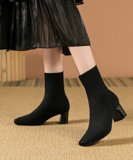 Grey Chunky Knit Fabric Soft Splicing Boots Plus Size