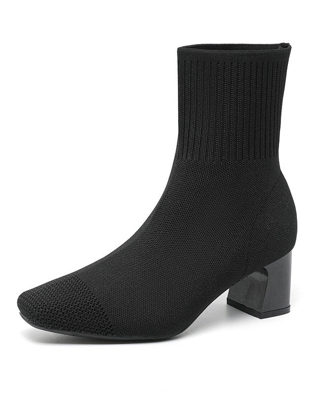 Grey Chunky Knit Fabric Soft Splicing Boots Plus Size
