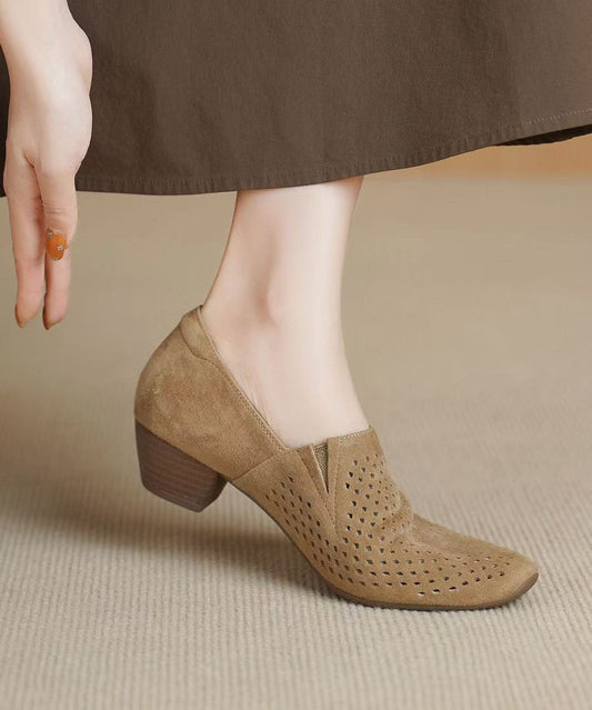 Grey Hollow Out Chunky Shoes Suede Boutique Splicing