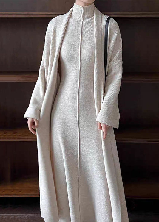 Grey Solid Cozy Knit Two Piece Set Turtleneck