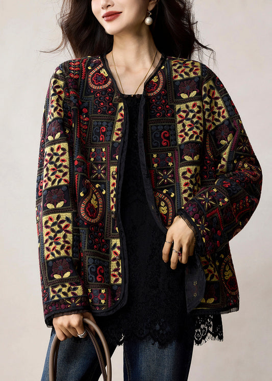 Handmade Black Embroidered Oversized Cotton Jacket Spring