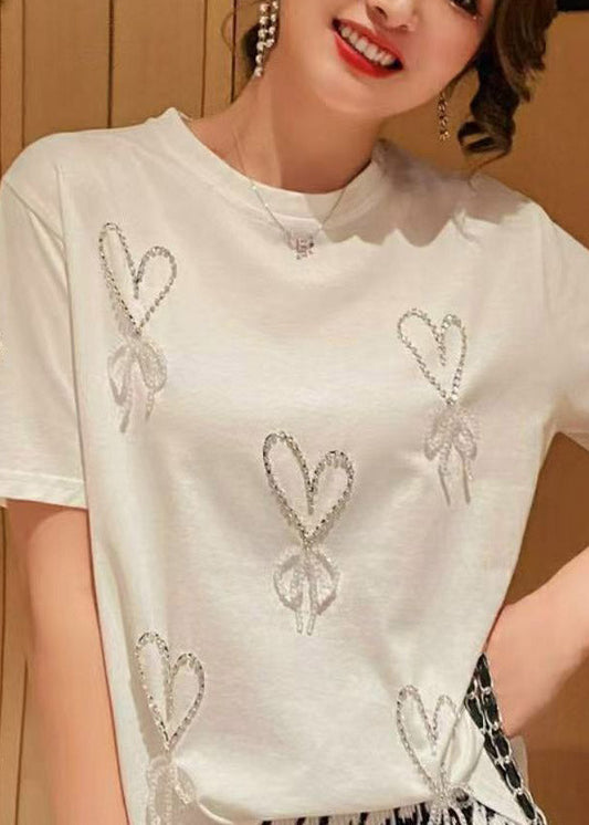 Handmade Black Nail Bead Bow T Shirts Summer