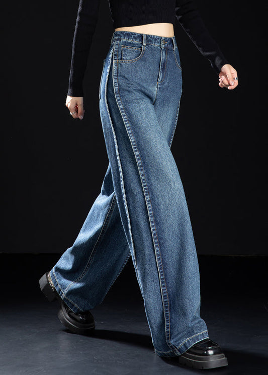 Handmade Black Oversized Patchwork Denim Straight Pants Spring