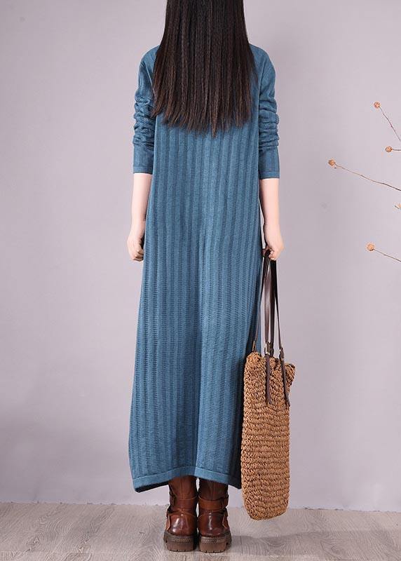Handmade Blue Dresses High Neck Long Spring Dresses - SooLinen