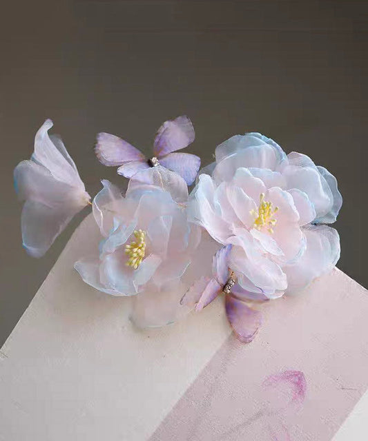 Handmade Blue Pink Silk Floral Butterfly Hairpin