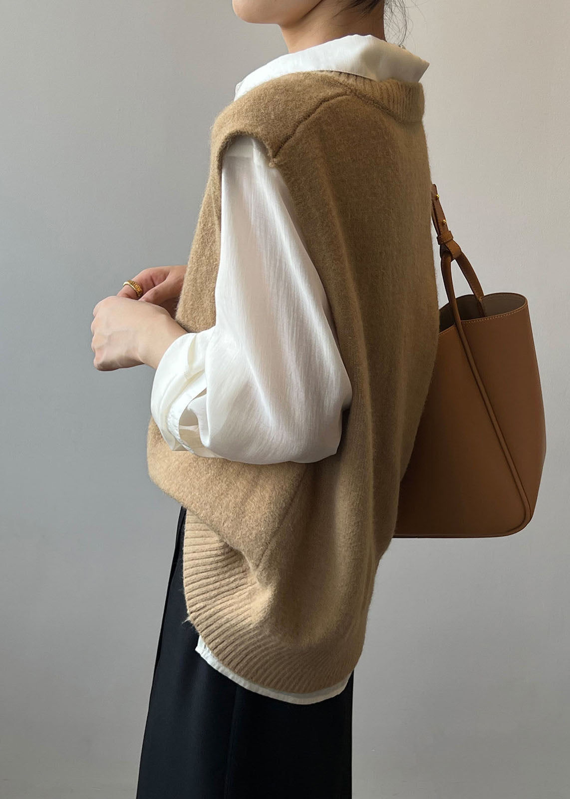 Handmade Camel Patchwork Cotton Knit Waistcoat Sleeveless