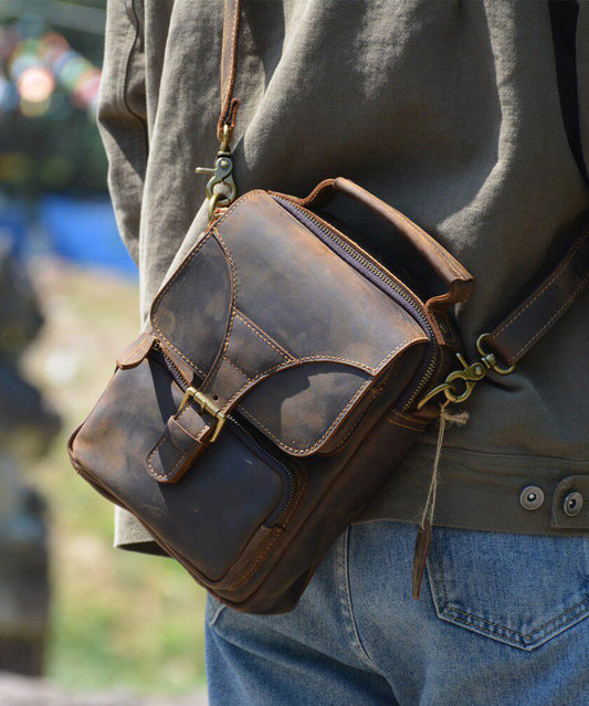 Handmade Casual Brown Calf Leather Message Bag Bag