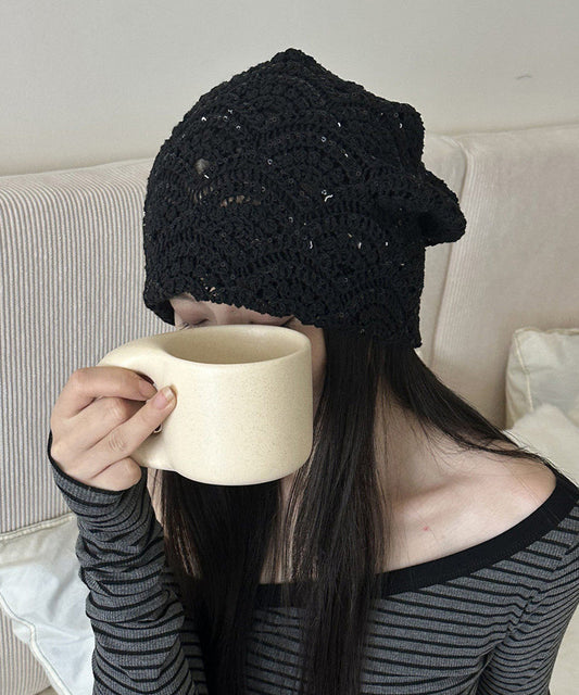 Handmade Coffee Hook Flower Sequin Thin Breathable Boonie Hat