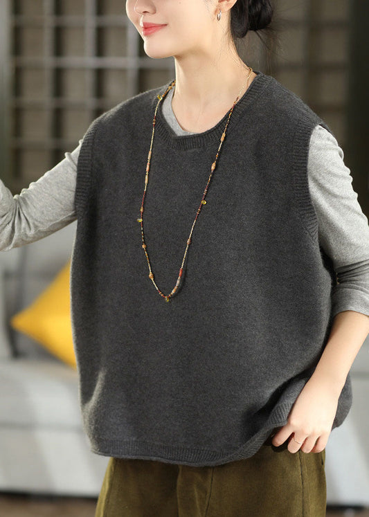 Handmade Green O-Neck Patchwork Cotton Knit Waistcoat Winter