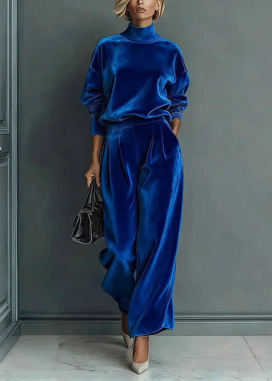 Handmade Light Brown Hign Neck Velvet Two Piece Set Outfits Spring