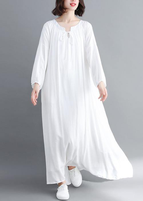 Handmade O Neck large hem Spring Outfit Sleeve White Traveling Dress - SooLinen
