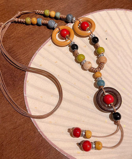 Handmade Rainbow Weave Ceramics Beading Pendant Necklace