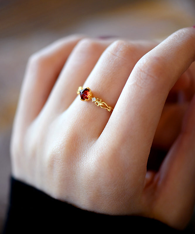 Handmade Red Garnet Zircon 14K Gold Rings