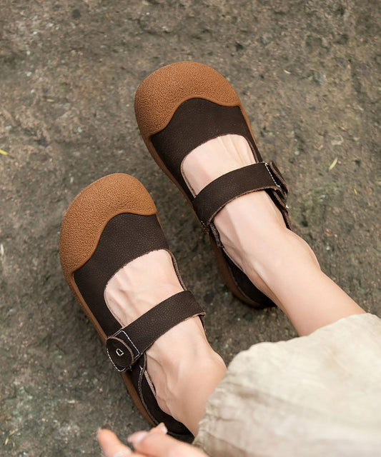 Handmade Splicing Flats Yellow Cowhide Leather Buckle Strap