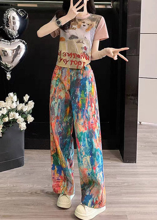 Handmade Tie Dye Top And Wide Leg Jeans Two Piece Set Summer