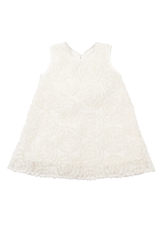 Handmade White Pearl Patchwork Floral Solid Cotton Kids Mid Dresses Summer