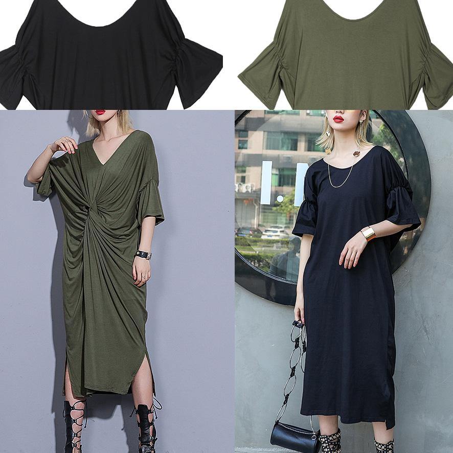 Handmade arm green cotton clothes For Women two ways to wear Kaftan summer Dress - SooLinen