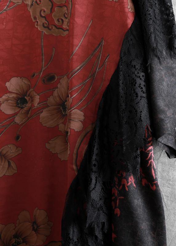 Handmade burgundy clothes o neck patchwork loose Dress - SooLinen