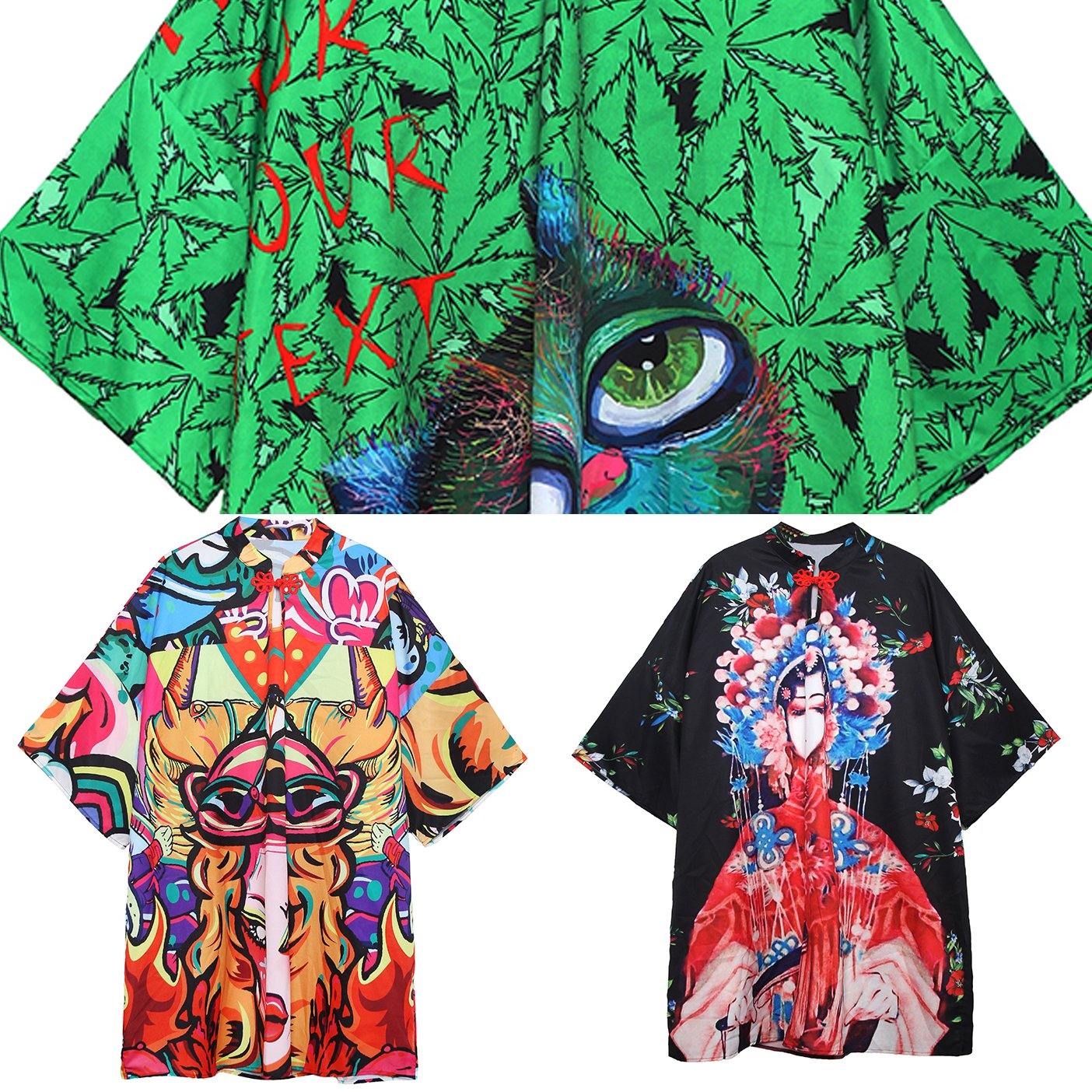 Handmade lapel half sleeve Cotton clothes For Women design black print Dresses summer - SooLinen