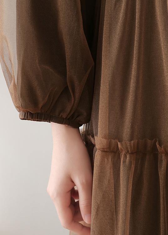 Handmade lapel patchwork tulle clothes Catwalk chocolate robes Dresses - SooLinen