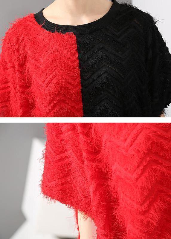 Handmade pattern Fun Short Sleeve Asymmetrical Round Neck Dress - SooLinen