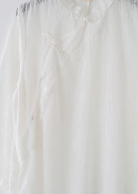 Handmade white chiffon dresses Fitted Tutorials stand collar Cinched Plus Size Clothing Summer Dresses - SooLinen