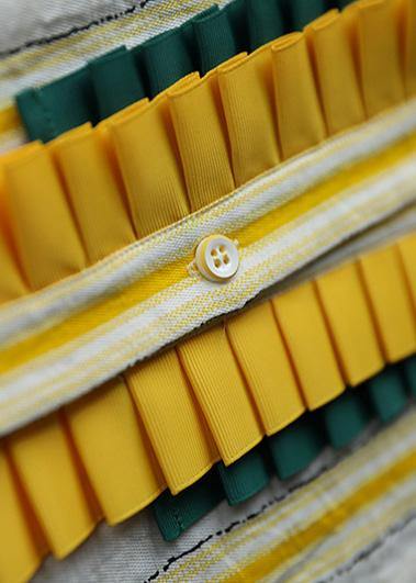 Handmade yellow striped linen Robes lapel Button Down Plus Size summer Dress - SooLinen