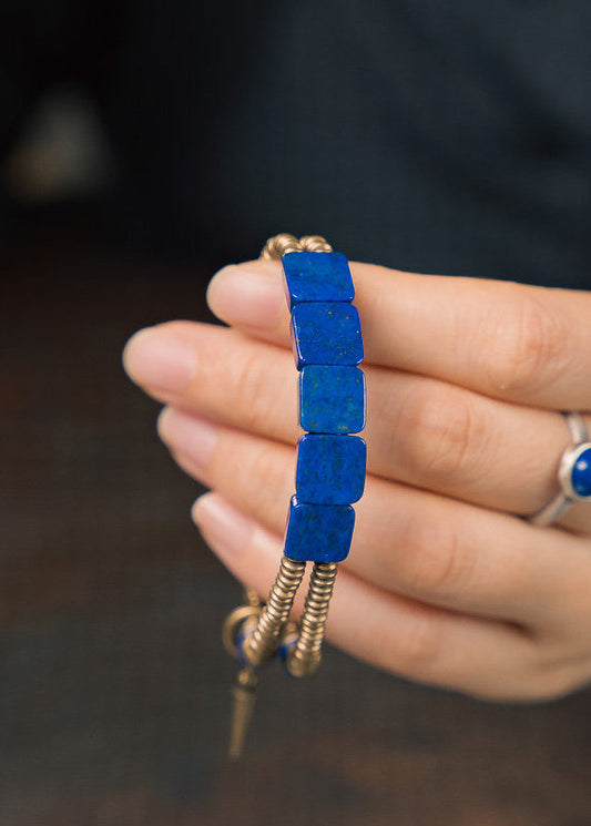 Industrial Style Lapis Lazuli Double-layer Copper Bangle For Men