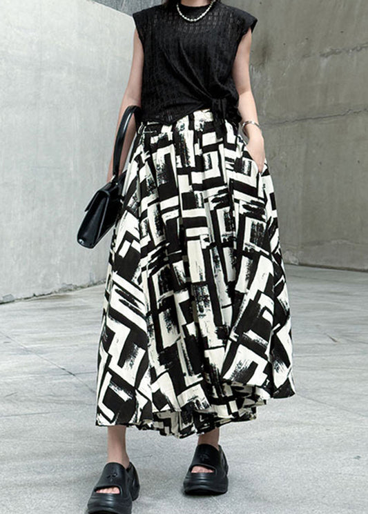 Italian Black High Waist Print Cotton Pants Skirt Summer