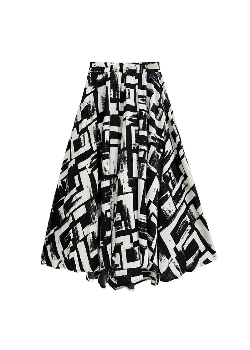 Italian Black High Waist Print Cotton Pants Skirt Summer