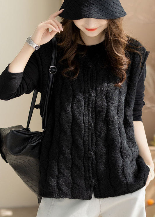 Italian Black O-Neck Warm Knitted Tops Winter