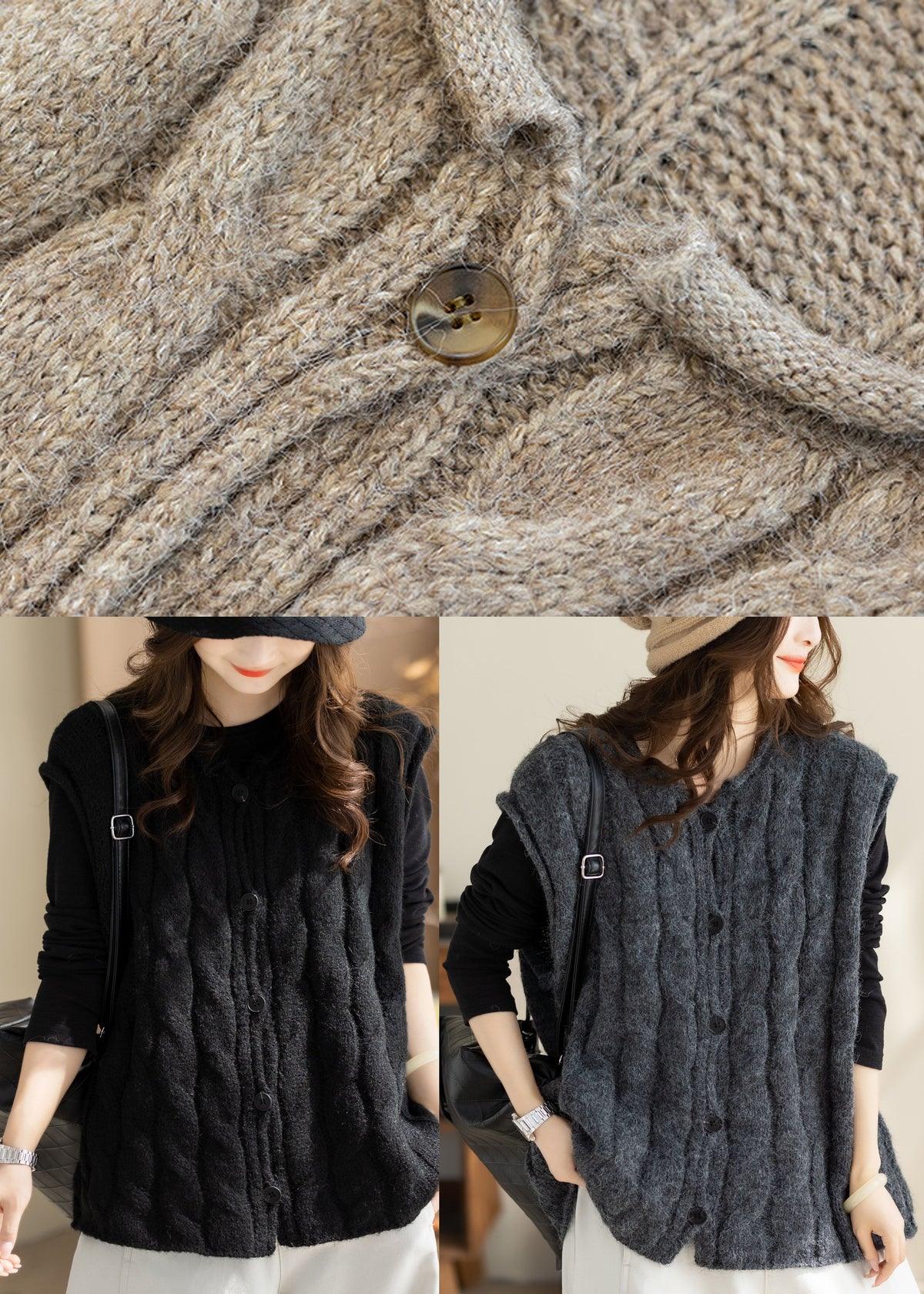 Italian Black O-Neck Warm Knitted Tops Winter