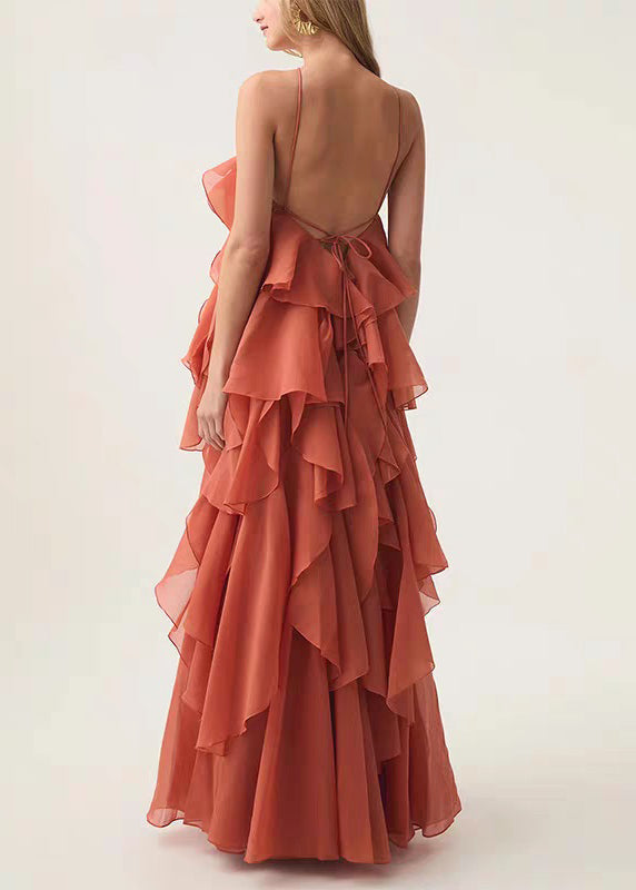 Italian Blue Backless Solid Chiffon Spaghetti Strap Dress Sleeveless