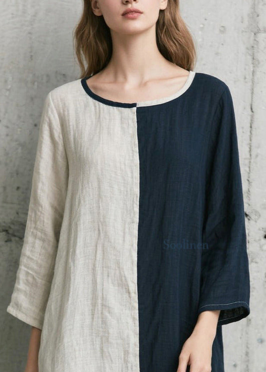 Italian Colorblock Asymmetrical Low High Design Cotton Robe Dresses Bracelet Sleeve