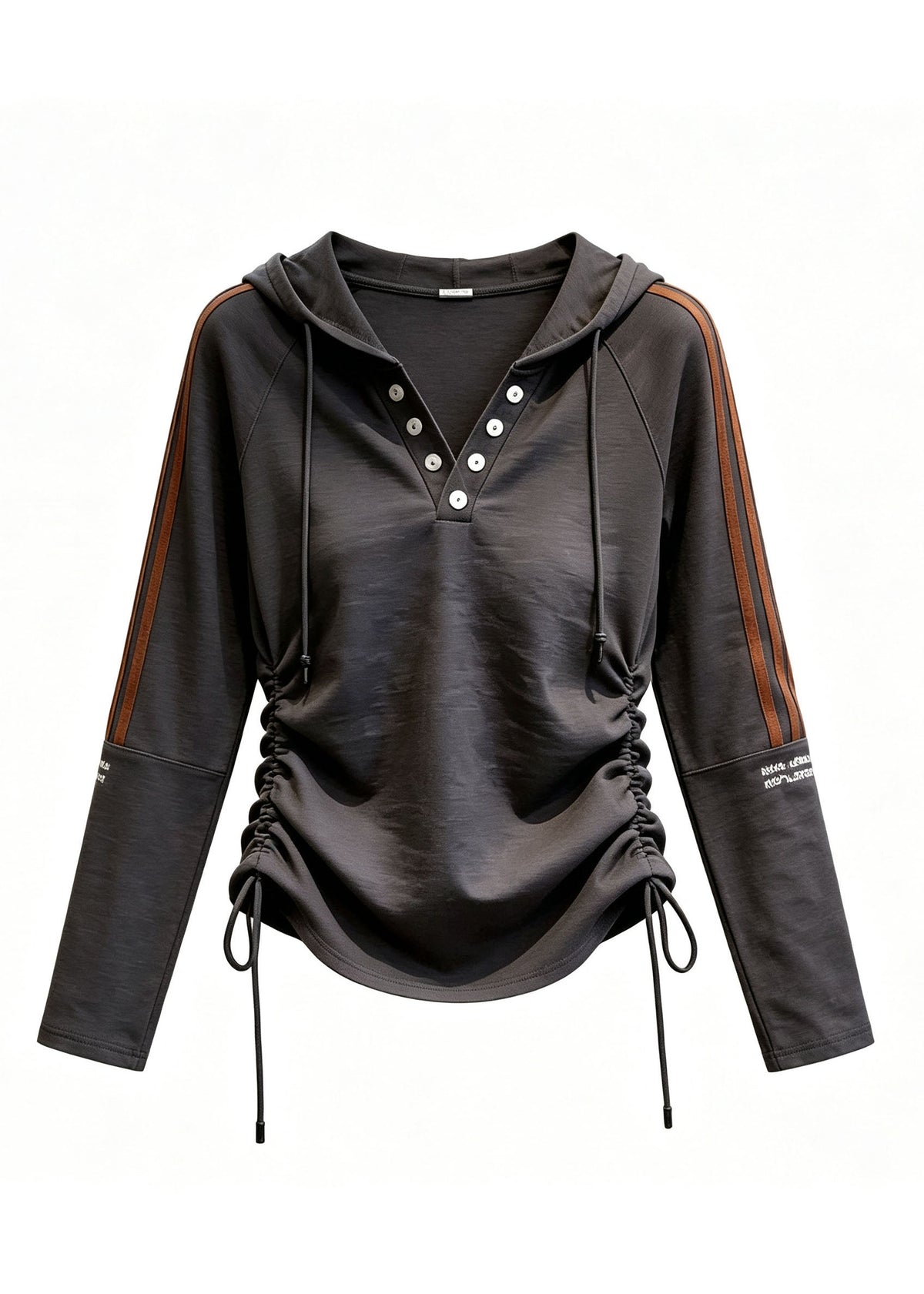 Italian Dark Grey Cinched Drawstring Hooded Top Fall