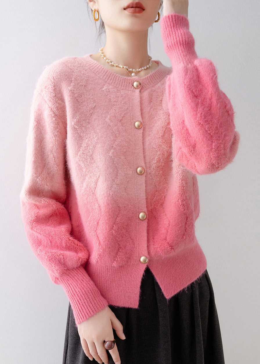 Italian Gradient Pink Warm Knit Cardigans Winter