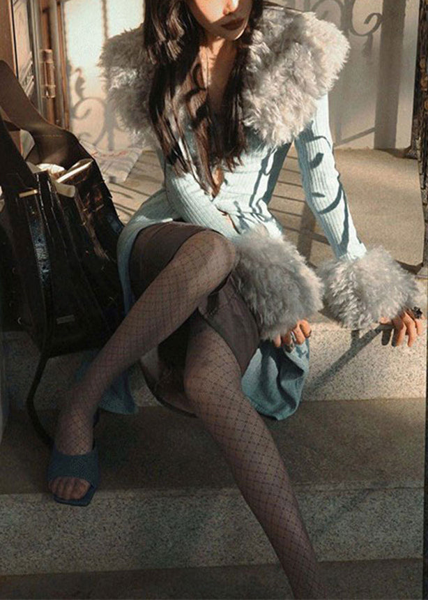 Italian Grey Patchwork Faux Fur Knit Cardigan Spring