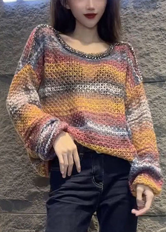 Italian Khaki Sequins Tie Dye Knit Sweaters Spring