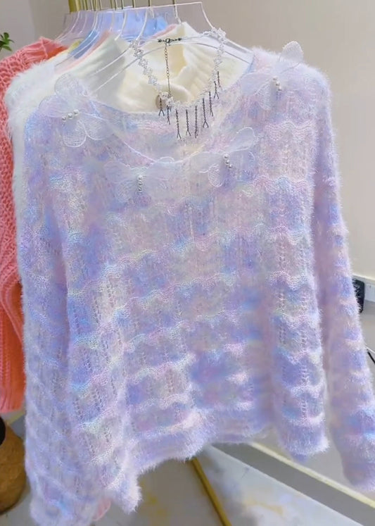 Italian Lavender Hollow Out Butterfly Knit Sweaters Fall