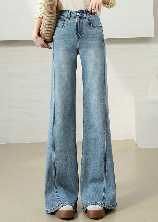Italian Light Blue High Waist Denim Flare Bottoms Pants Fall