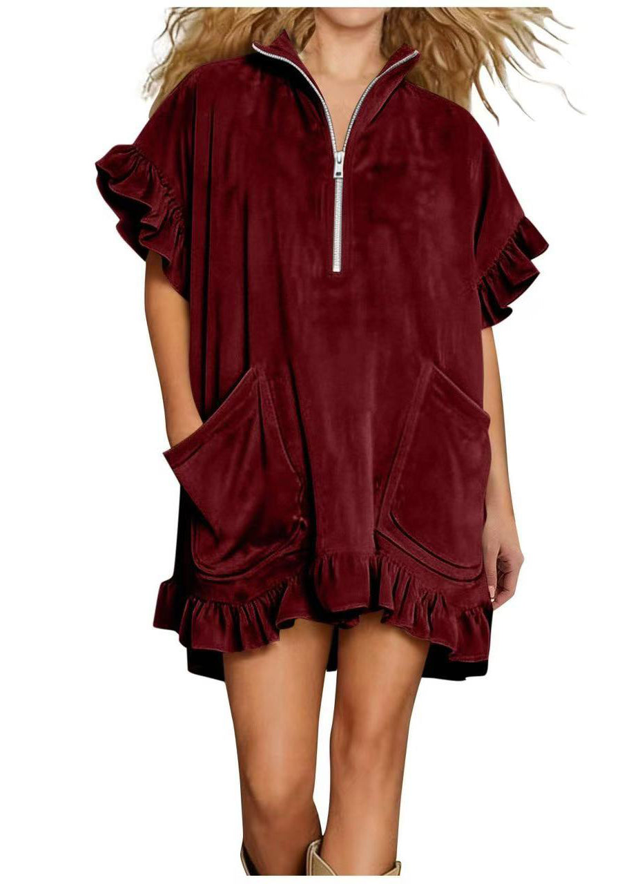 Italian Mulberry Ruffled Zippered Cotton Maxi Dress Summer
