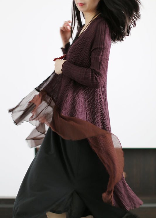 Italian Mulberry Wrinkled Tulle Patchwork Linen Loose Cardigan Summer