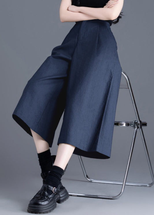 Italian Navy High Waist Linen Crop Pants Skirts Summer