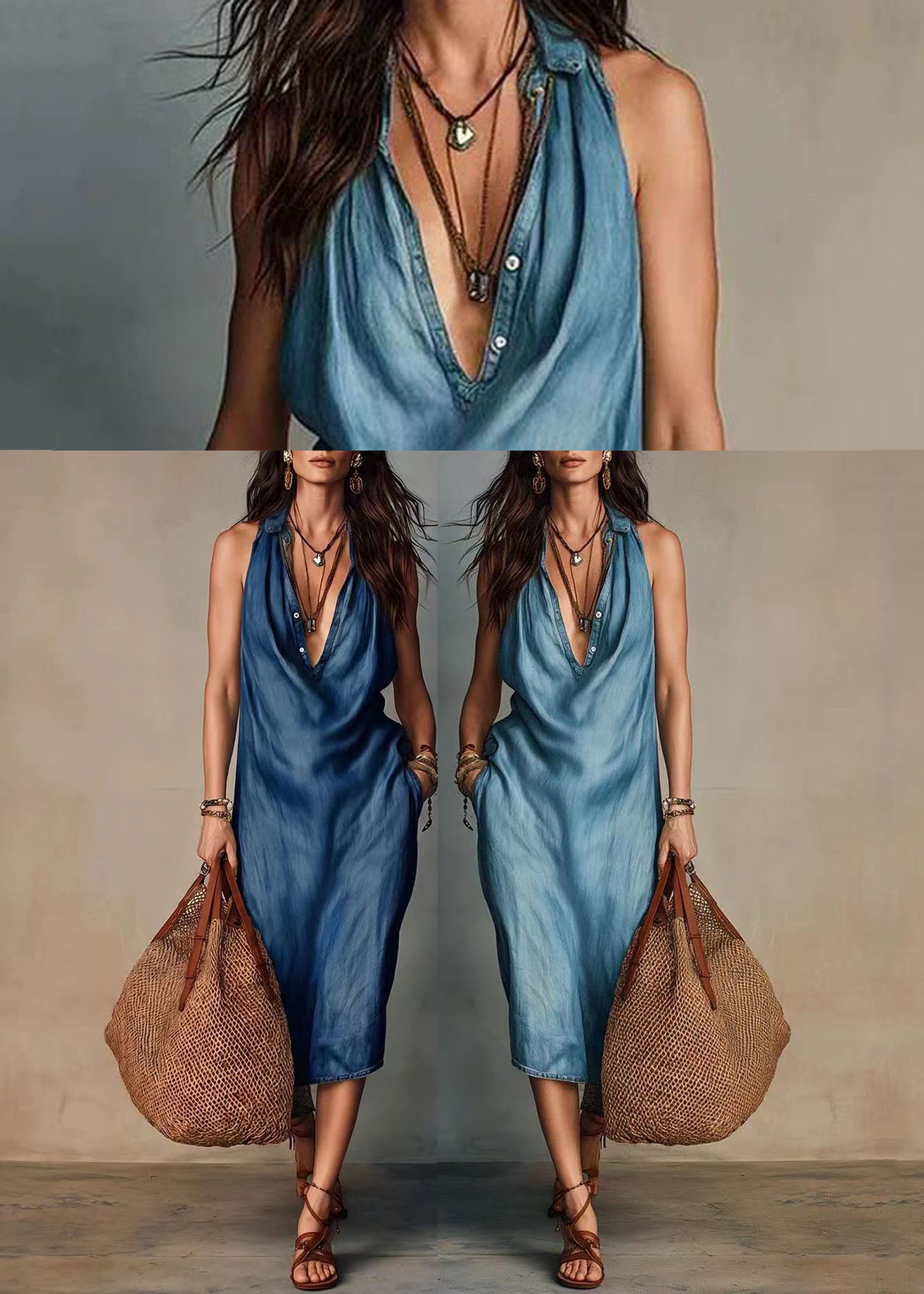 Italian Navy V Neck Holiday Dresses Sleeveless